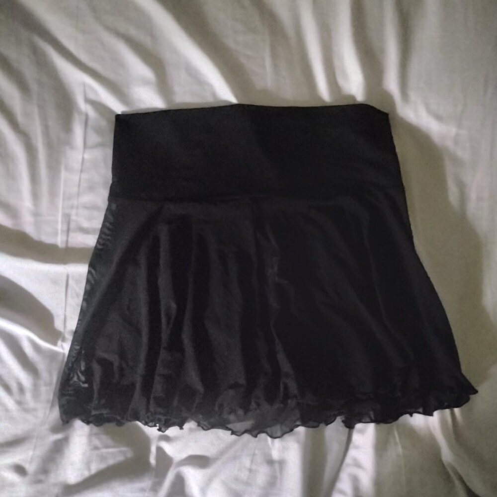 Black mesh mini skirt